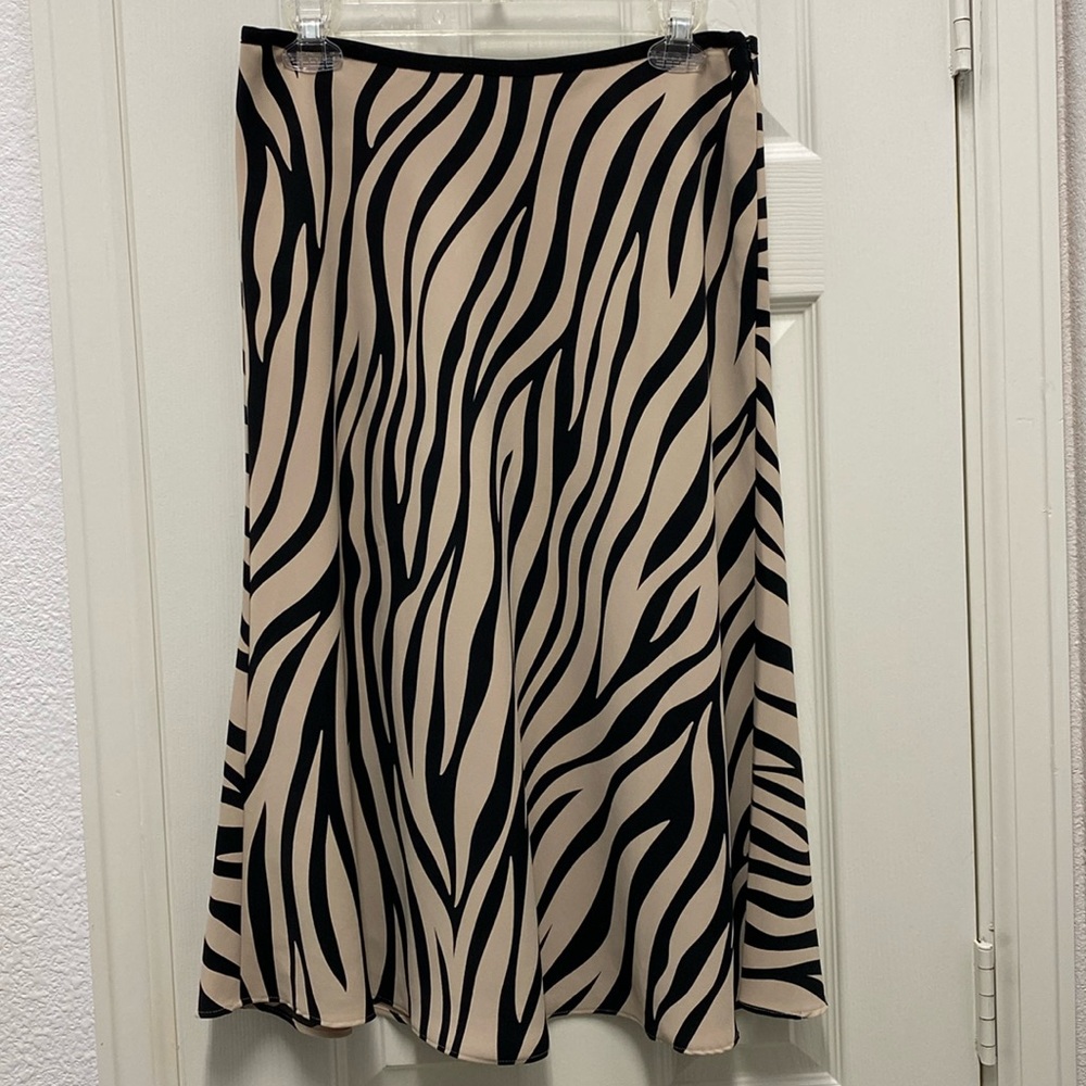 Ann Taylor Beige and Black Zebra Print Midi Skirt
